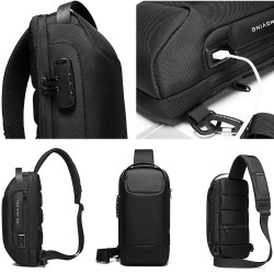 Рюкзак з однією лямкою Сумка слінг Bange (BGS22085 Black) 9.7'' з USB 3.0 Micro USB Чорний
