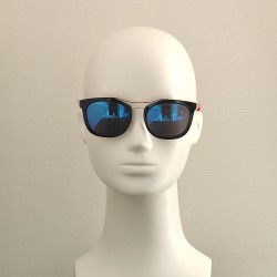 Солнцезащитные очки 1059 NN Черные с Синими Зеркальными Линзами и Красной Дужкой
